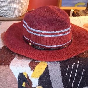 BCBGeneration Burgundy Knit Hat with Stripes